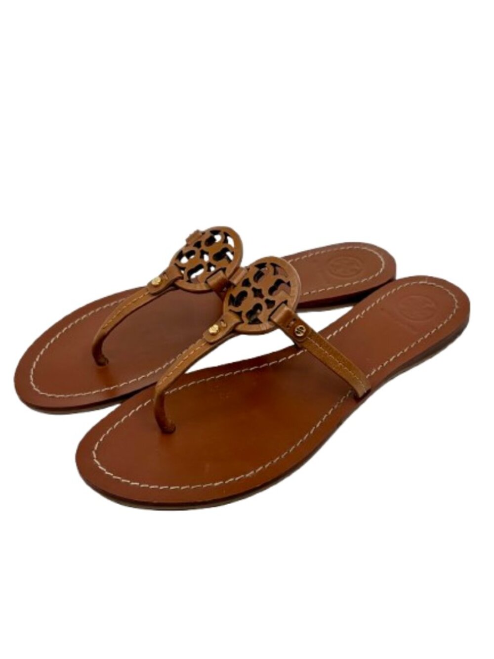 TORY BURCH~Miller~LEATHER FLAT THONG SANDAL WOMENS SHOES~ROYAL TAN 7 M